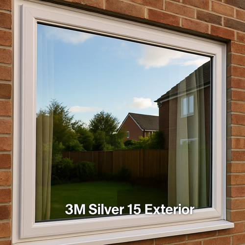 lámina solar reflectante para cristales 3M Silver 15 Exterior aplicada en fachada de vivienda